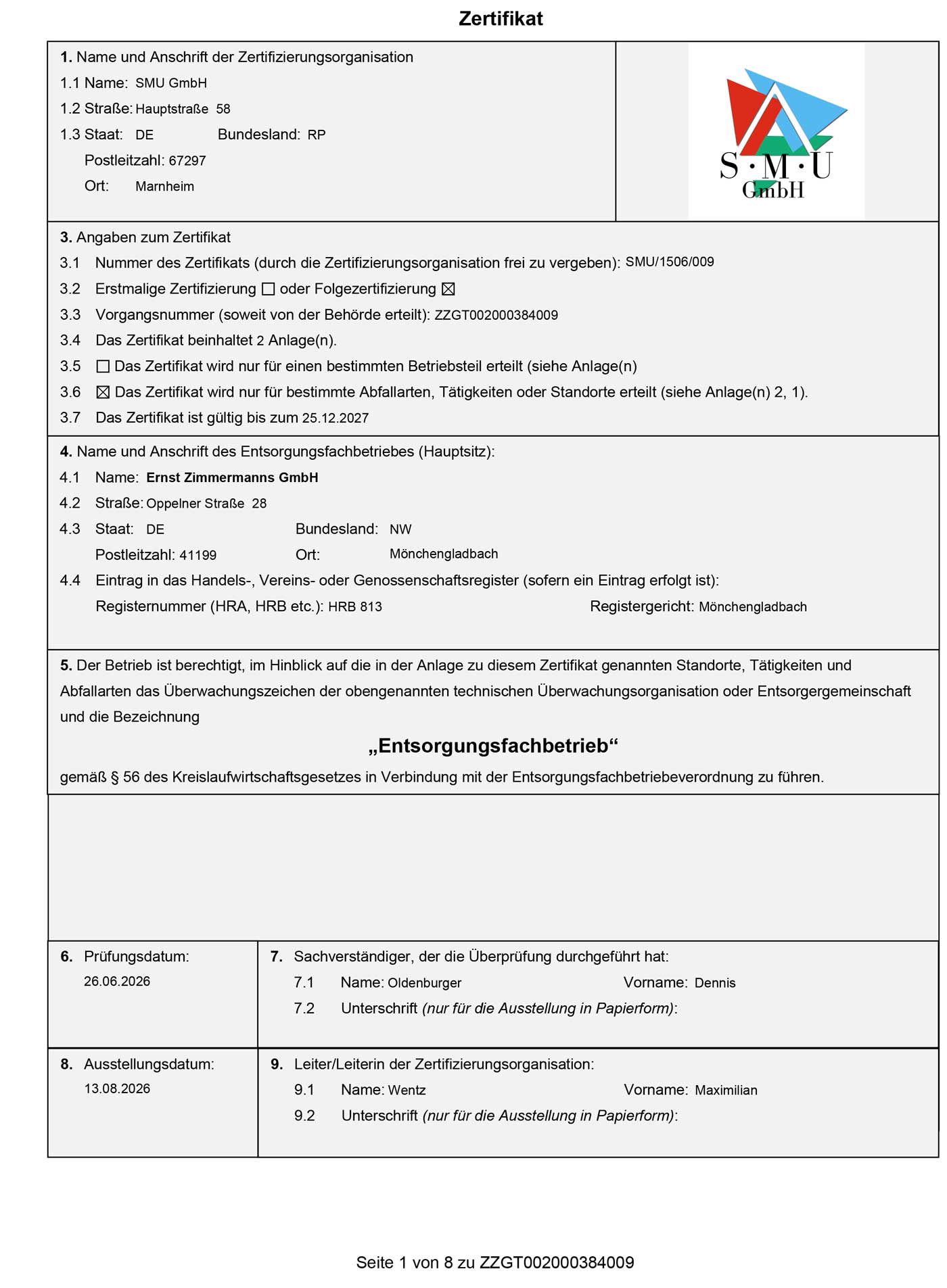 Voransicht des Efb-Zertifikats der Ernst Zimmermanns GmbH